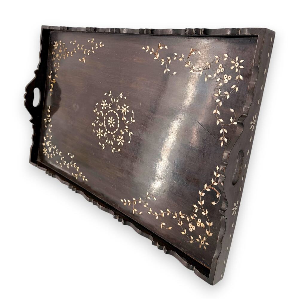 VINTAGE Handcrafted Rosewood w/ Decorative Bone Inlay 26" x 16" Serving Tray